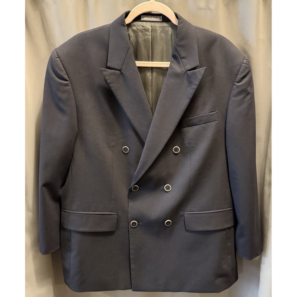 Vintage Oscar De La Renta Navy Double Breasted Blazer Brass Buttons Men's Sz 42S